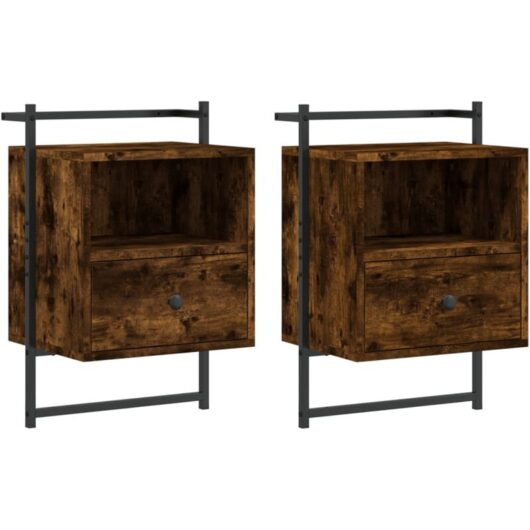 Bedside Cabinets Wall-mounted 2 pcs Smoked Oak 40x30x61 cm Engineered Wood Vidaxl