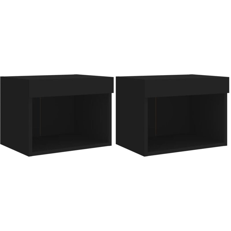 Bedside Cabinets with led Lights Wall-mounted 2 pcs Black Vidaxl