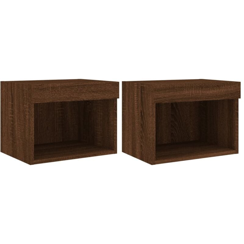 Bedside Cabinets with led Lights Wall-mounted 2 pcs Brown Oak Vidaxl
