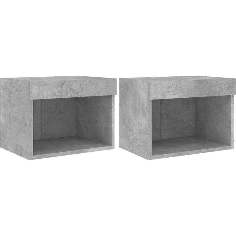 Bedside Cabinets with led Lights Wall-mounted 2 pcs Concrete Grey Vidaxl