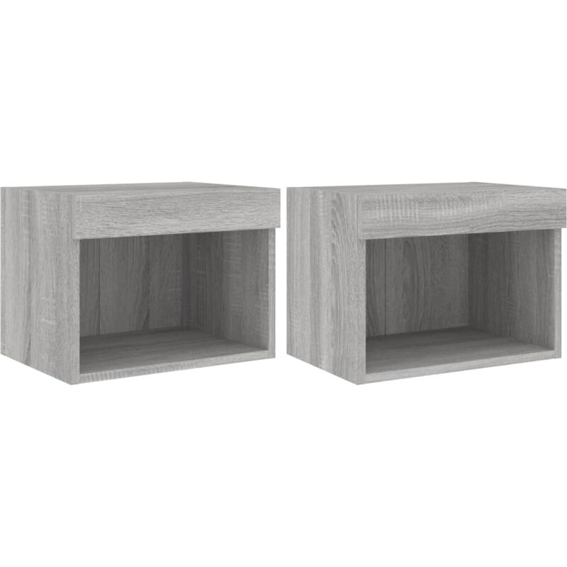 Bedside Cabinets with led Lights Wall-mounted 2 pcs Grey Sonoma Vidaxl