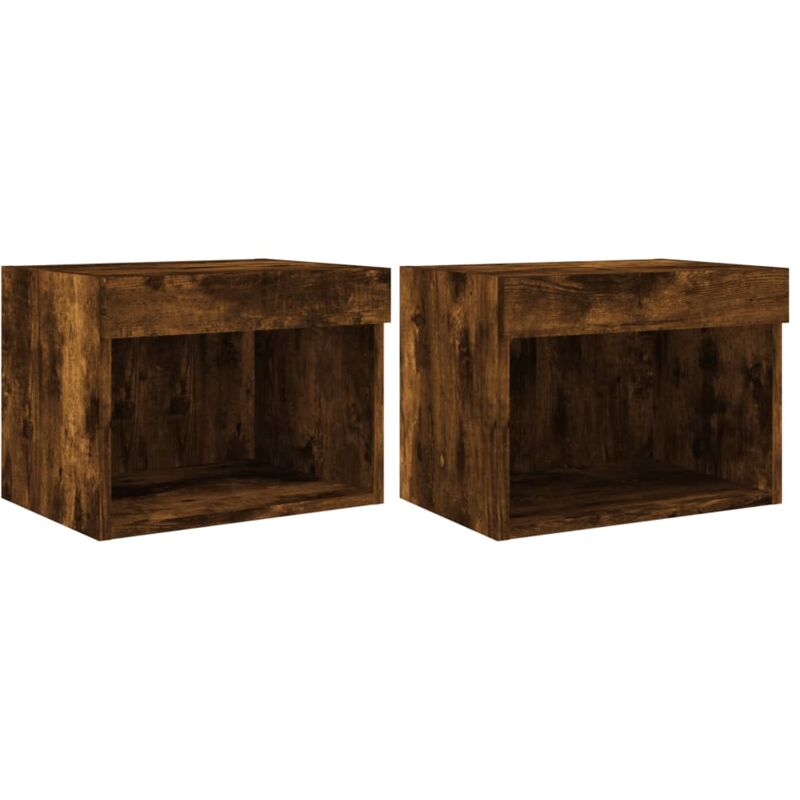 Bedside Cabinets with led Lights Wall-mounted 2 pcs Smoked Oak Vidaxl