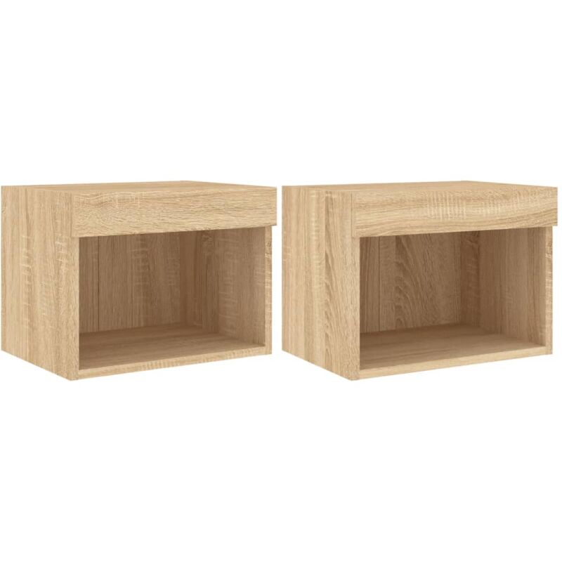 Bedside Cabinets with led Lights Wall-mounted 2 pcs Sonoma Oak Vidaxl