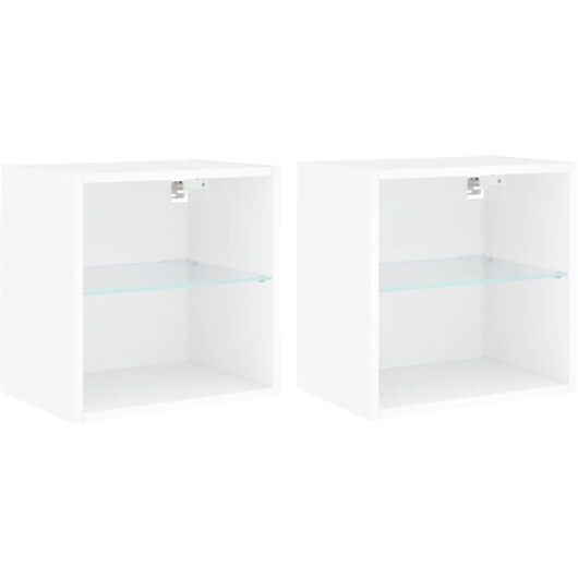 Bedside Cabinets with led Lights Wall-mounted 2 pcs White Vidaxl