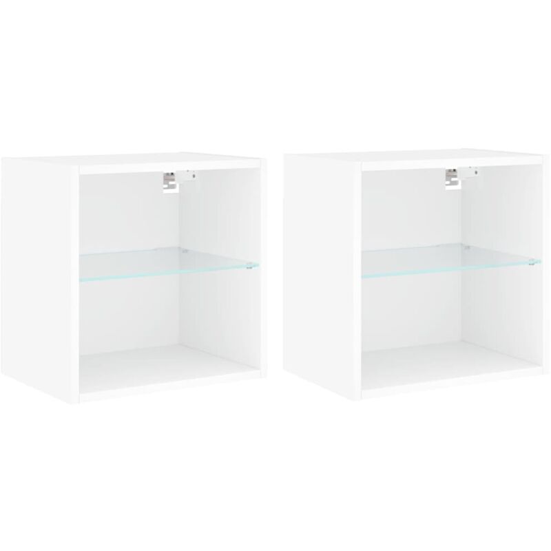 Bedside Cabinets with led Lights Wall-mounted 2 pcs White Vidaxl