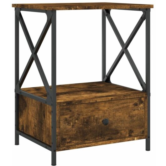 Bedside Table Smoked Oak 50x41x65 cm Engineered Wood Vidaxl