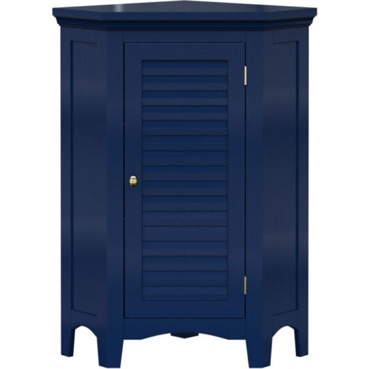 Glancy Freestanding Corner Floor Cabinet with Faux Louvered Door, Navy - Teamson Home