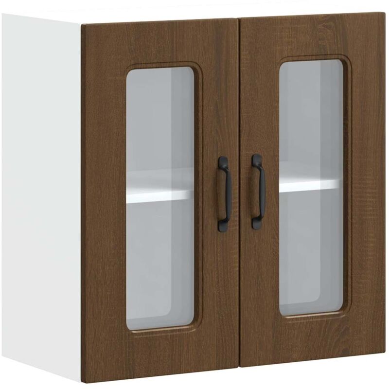Kitchen Wall Cabinet with Glass Door Kalmar Brown Oak Engineered Wood vidaXL