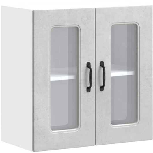 Kitchen Wall Cabinet with Glass Door Kalmar Concrete Grey Engineered Wood Vidaxl