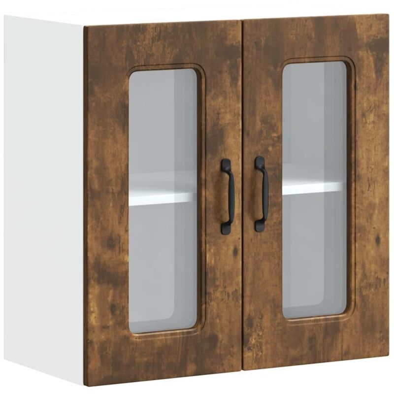 Kitchen Wall Cabinet with Glass Door Kalmar Smoked Oak Engineered Wood Vidaxl
