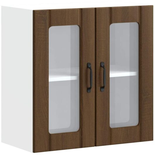 Kitchen Wall Cabinet with Glass Door Lucca Brown Oak Engineered Wood Vidaxl