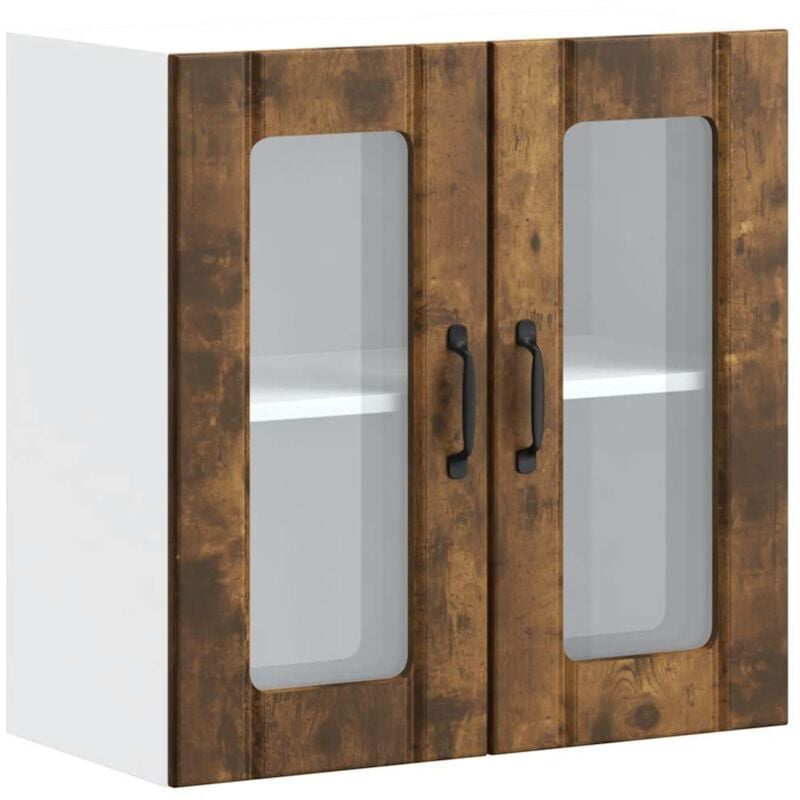 Kitchen Wall Cabinet with Glass Door Lucca Smoked Oak Engineered Wood Vidaxl