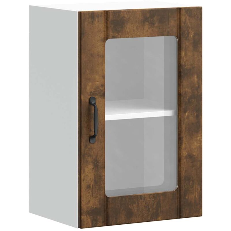 Kitchen Wall Cabinet with Glass Door Lucca Smoked Oak Vidaxl
