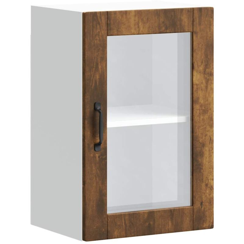 Kitchen Wall Cabinet with Glass Door Porto Smoked Oak Vidaxl