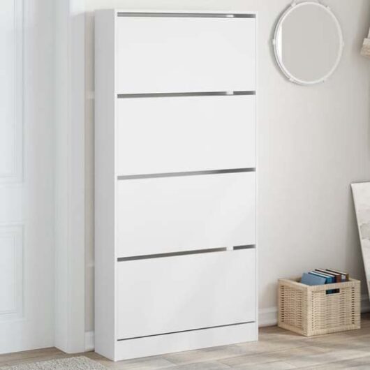 Lowell Shoe Storage Cabinet With 4 Flip-Drawers In White