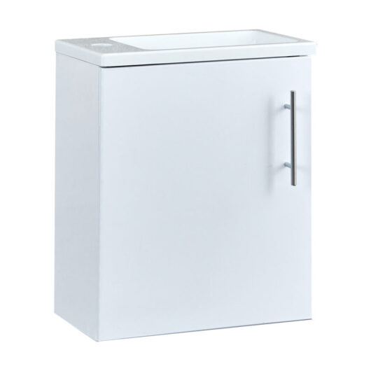 Lurus - Modern 400mm Compact Wall Hung Bathroom Cloakroom Vanity Unit with Slimline Basin - White - Milano