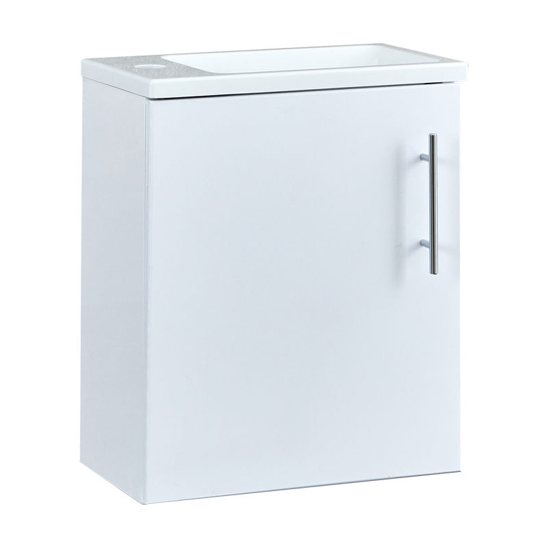 Lurus - Modern 400mm Compact Wall Hung Bathroom Cloakroom Vanity Unit with Slimline Basin - White - Milano