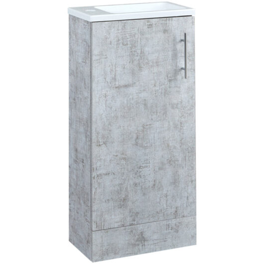 Lurus - Modern 400mm Floorstanding Compact Bathroom Cloakroom Vanity Unit with Slimline Basin - Concrete Grey - Milano