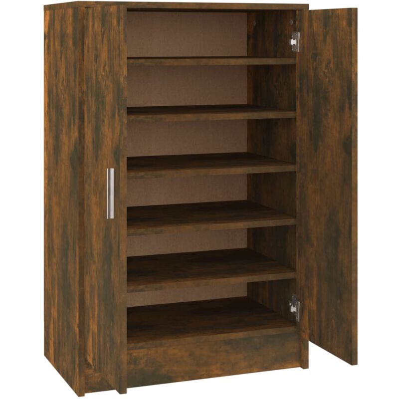 Shoe Cabinet Smoked Oak 60x35x92 cm Engineered Wood Vidaxl