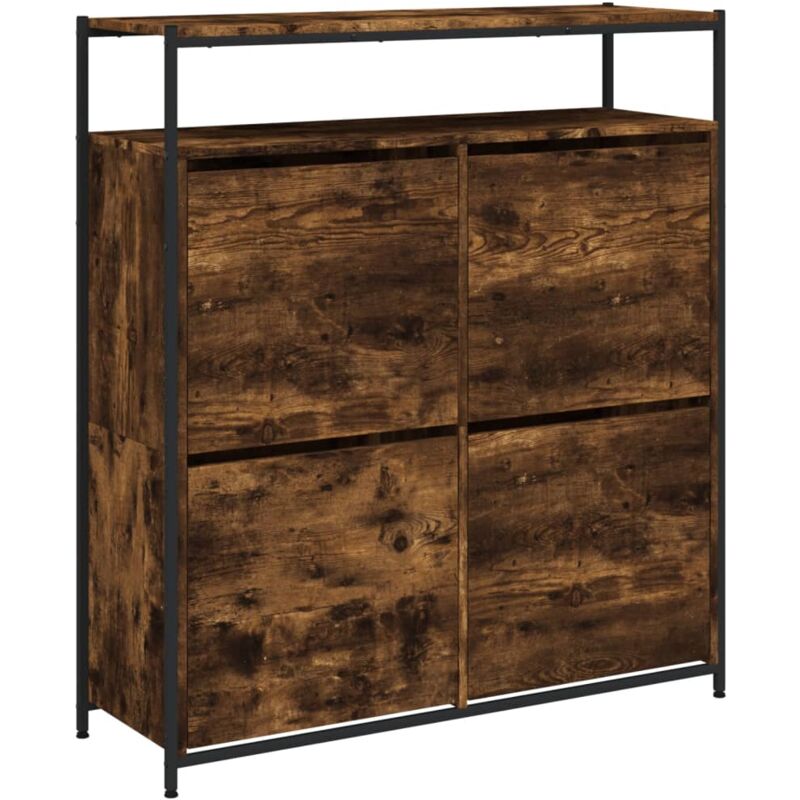 Shoe Cabinet with 4 Flip-Drawers Smoked Oak 100x34x112 cm Vidaxl