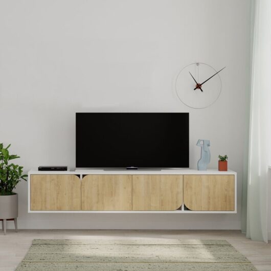 Spark Modern tv Stand Multimedia Centre tv Unit With Storage Cabinet 180cm - White / Oak - White - Decortie