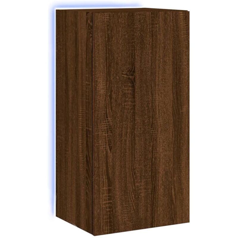 TV Wall Cabinet with LED Lights Brown Oak 40.5x35x80 cm vidaXL