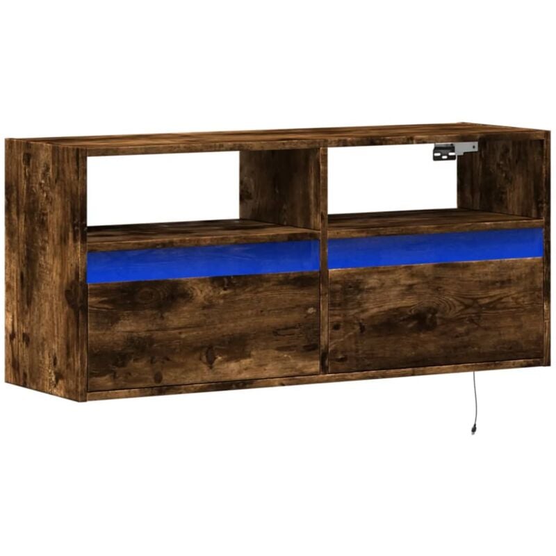 TV Wall Cabinet with LED Lights Smoked Oak 100x31x45 cm vidaXL