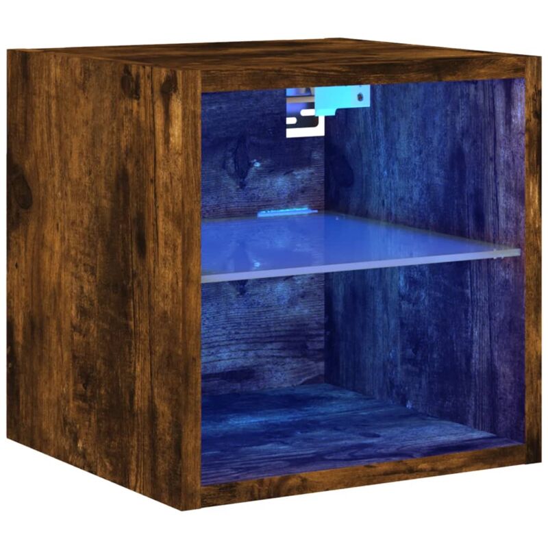 TV Wall Cabinet with LED Lights Smoked Oak 30x28.5x30 cm vidaXL