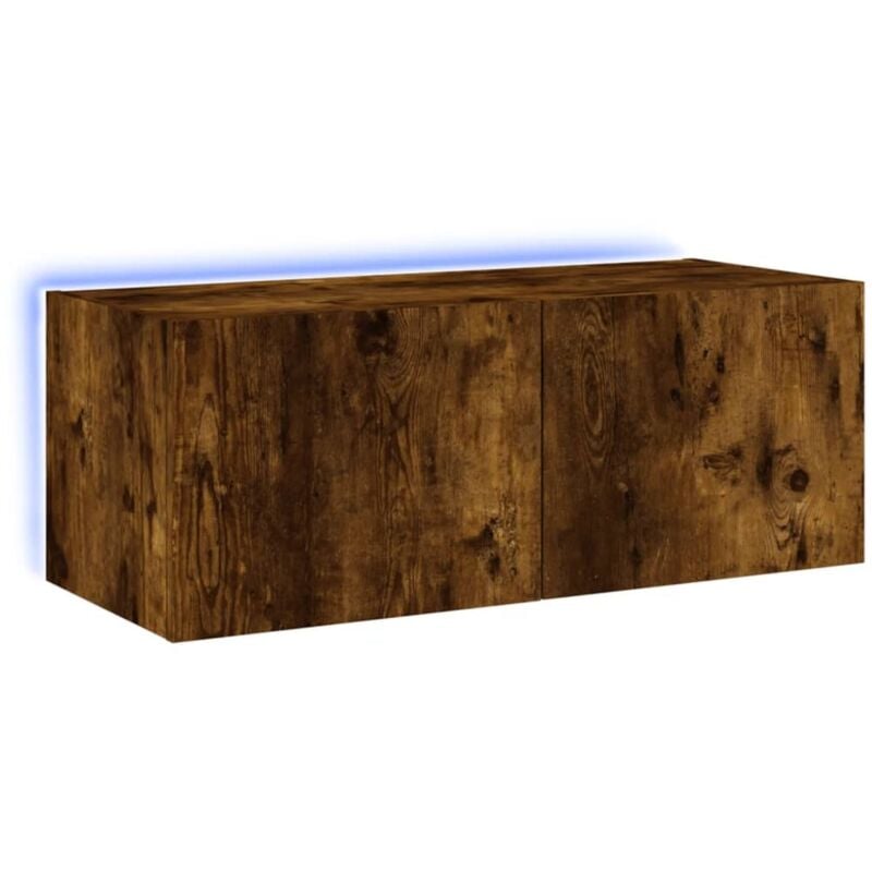 Tv Wall Cabinet with led Lights Smoked Oak 80x35x31 cm Vidaxl