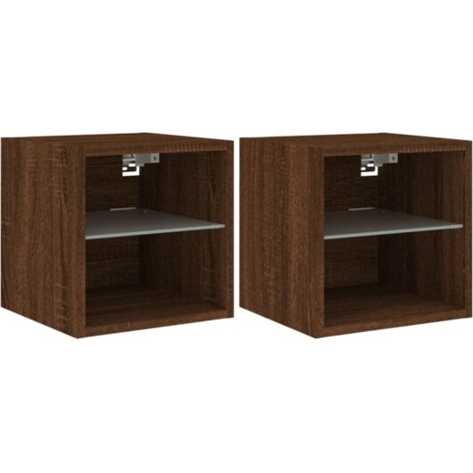 Tv Wall Cabinets with led Lights 2 pcs Brown Oak 30x28.5x30 cm Vidaxl