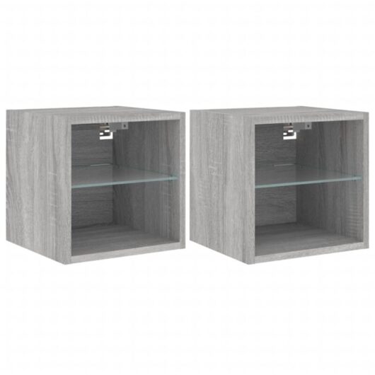 Tv Wall Cabinets with led Lights 2 pcs Grey Sonoma 30x28.5x30 cm Vidaxl