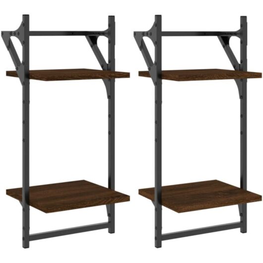 Vidaxl - 2-Tier Wall Shelves with Bars 2 pcs Brown Oak 30x25x65 cm
