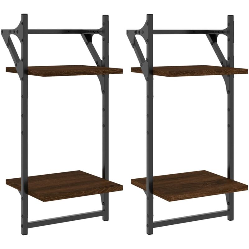 Vidaxl - 2-Tier Wall Shelves with Bars 2 pcs Brown Oak 30x25x65 cm