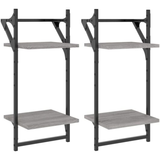 Vidaxl - 2-Tier Wall Shelves with Bars 2 pcs Grey Sonoma 30x25x65 cm