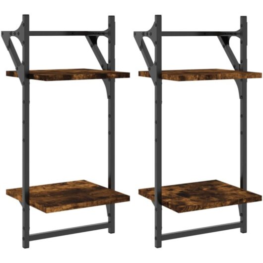 Vidaxl - 2-Tier Wall Shelves with Bars 2 pcs Smoked Oak 30x25x65 cm