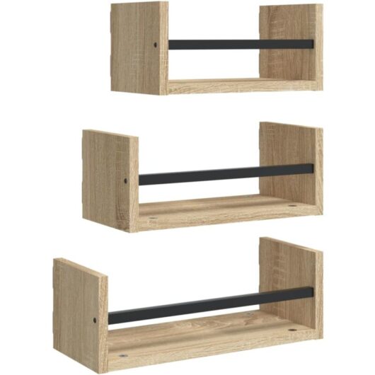 Vidaxl - 3 Piece Wall Shelf Set with Bars Sonoma Oak Engineered wood