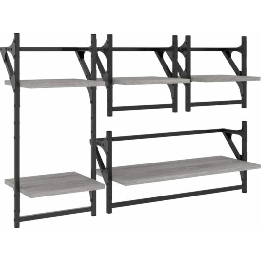 Vidaxl - 4 Piece Wall Shelf Set with Bars Grey Sonoma Engineered Wood