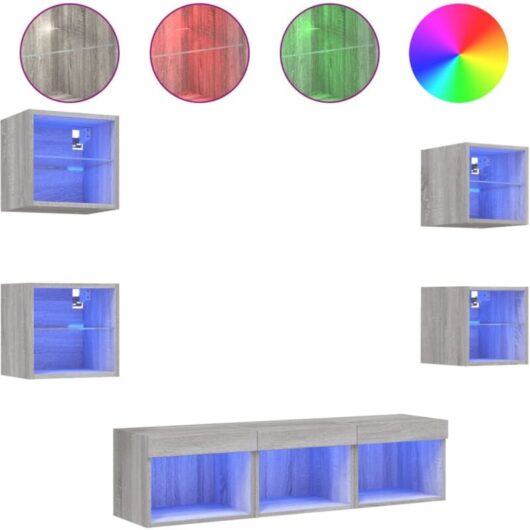 Vidaxl - 7 Piece tv Wall Units with led Grey Sonoma Engineered Wood