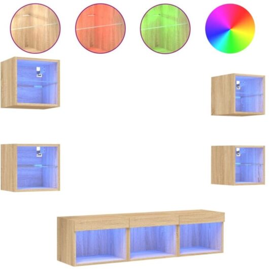Vidaxl - 7 Piece tv Wall Units with led Sonoma Oak Engineered Wood