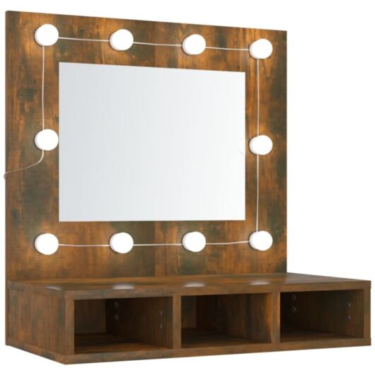 Vidaxl - Mirror Cabinet with led Smoked Oak 60x31.5x62 cm