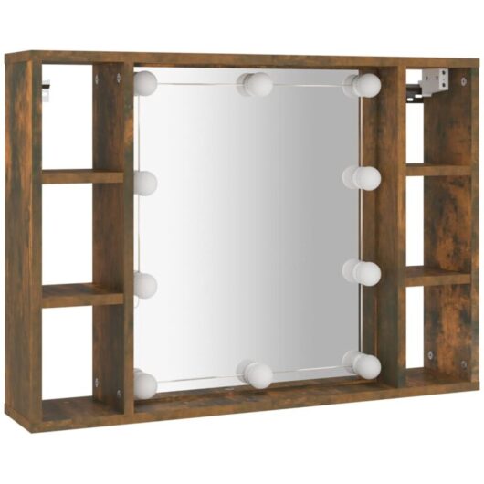 Vidaxl - Mirror Cabinet with led Smoked Oak 76x15x55 cm