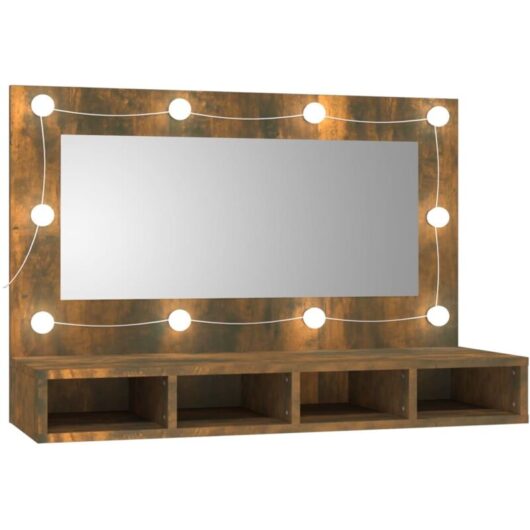 Vidaxl - Mirror Cabinet with led Smoked Oak 90x31.5x62 cm