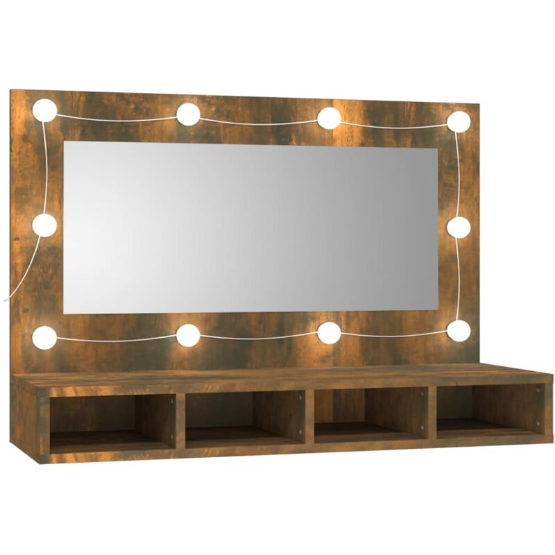 Vidaxl - Mirror Cabinet with led Smoked Oak 90x31.5x62 cm