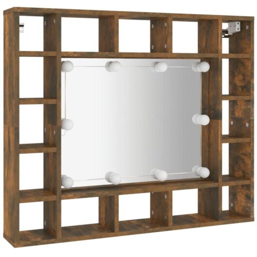 Vidaxl - Mirror Cabinet with led Smoked Oak 91x15x76.5 cm