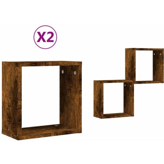 Vidaxl - Wall Cube Shelves 2 pcs Smoked Oak 30x15x30 cm