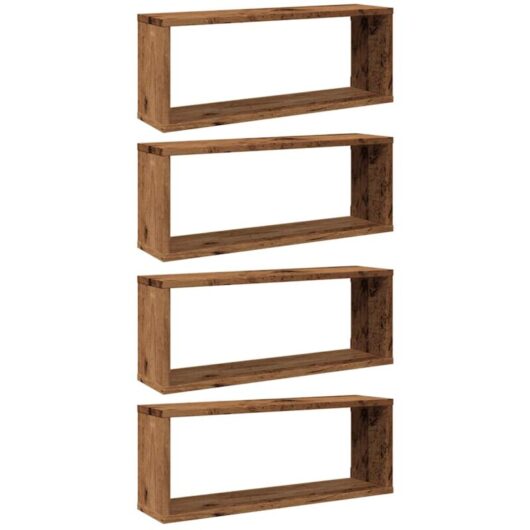 Vidaxl - Wall Cube Shelves 4 pcs Old Wood 60x15x23 cm Engineered Wood