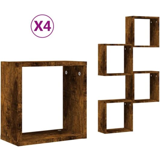 Vidaxl - Wall Cube Shelves 4 pcs Smoked Oak 30x15x30 cm