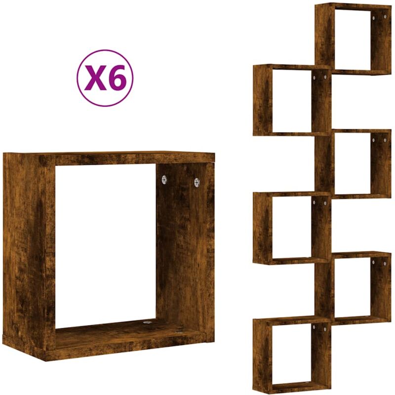 Vidaxl - Wall Cube Shelves 6 pcs Smoked Oak 30x15x30 cm