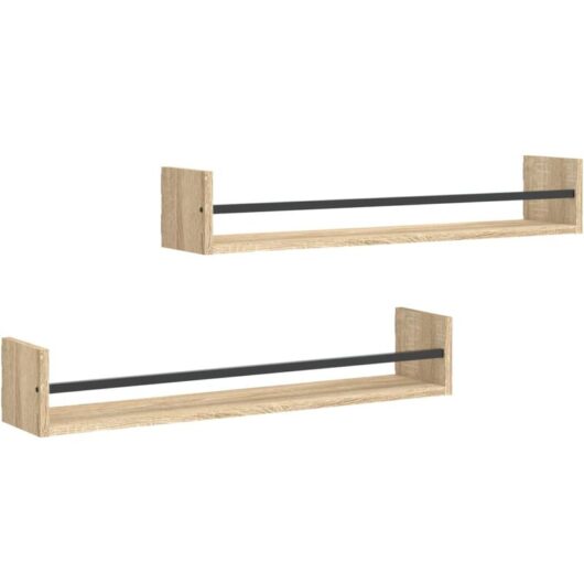 Vidaxl - Wall Shelves with Bars 2 pcs Sonoma Oak 80x16x14 cm
