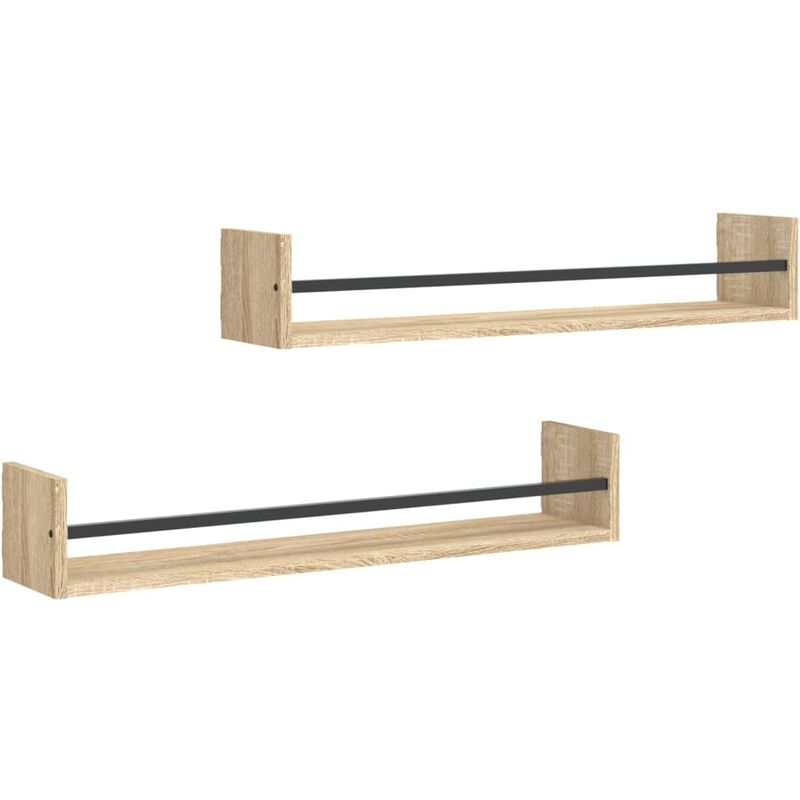 Vidaxl - Wall Shelves with Bars 2 pcs Sonoma Oak 80x16x14 cm